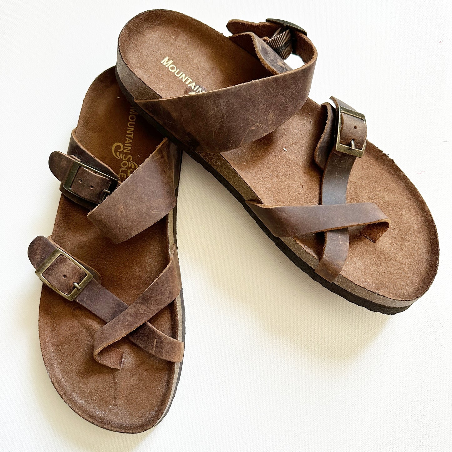 Mountain Sole Brown Leather Slip-on Sandals (size 9)