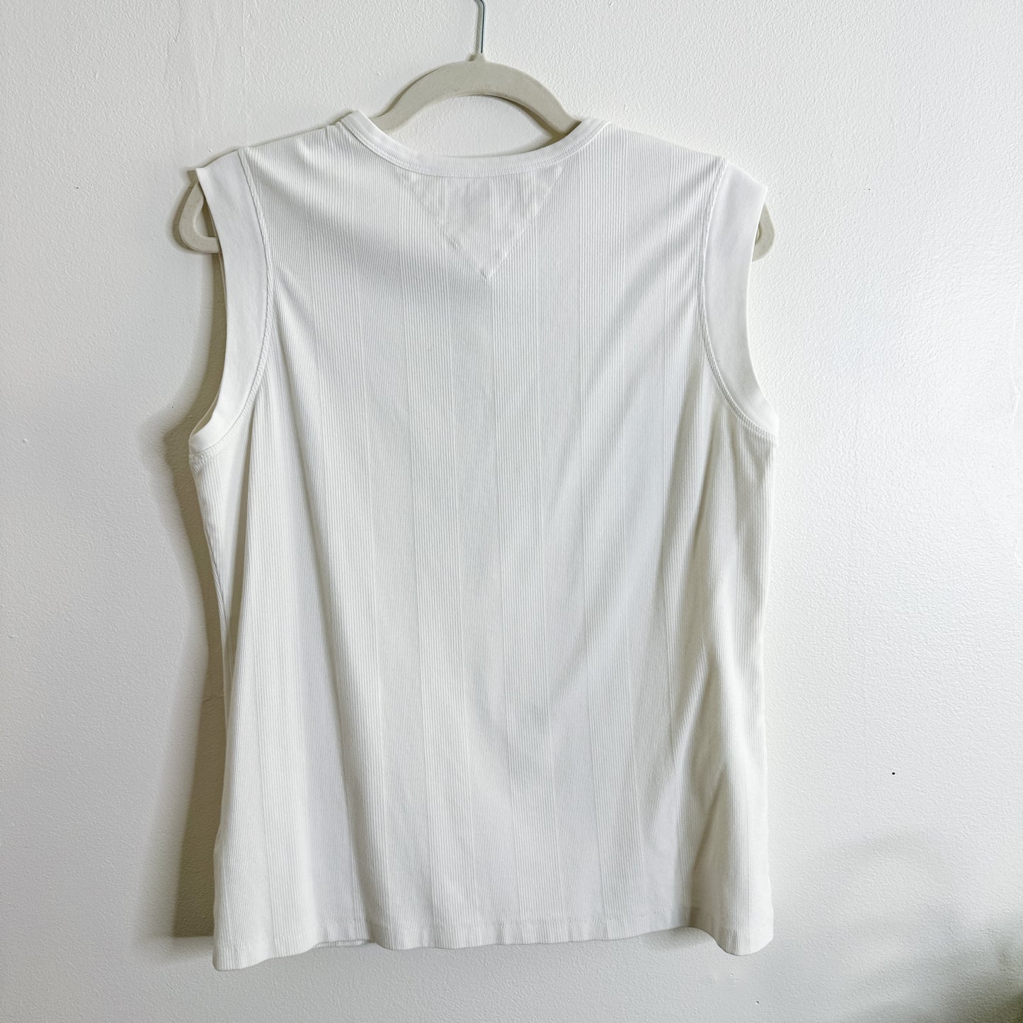 White Sleeveless Henley Knit Top (fits M-XL)