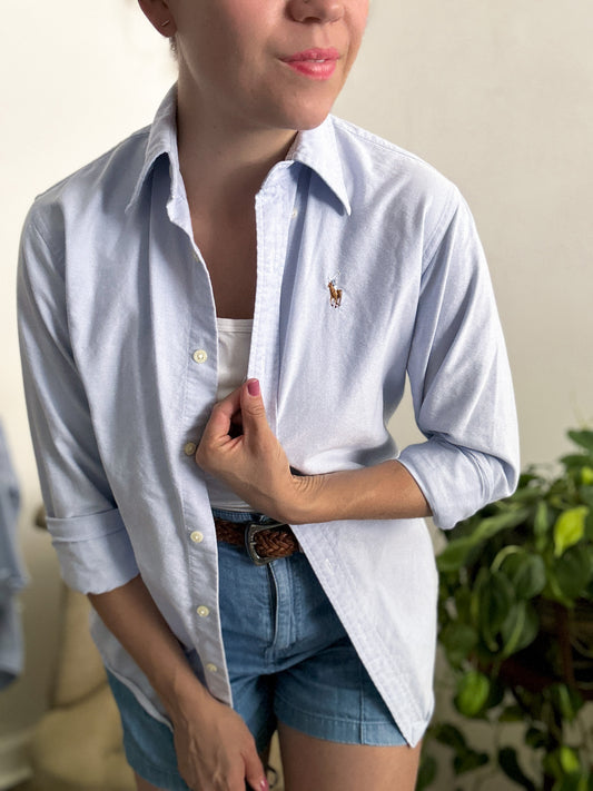 Blue Twill Button Down Top (fits XS-S)