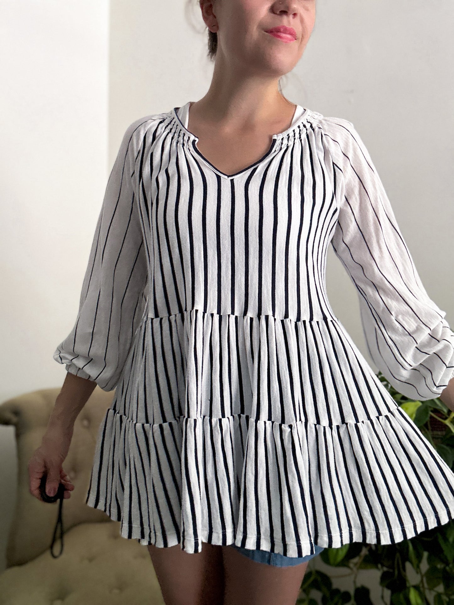 Anthropologie Striped Tiered Swingy Top (fits S)