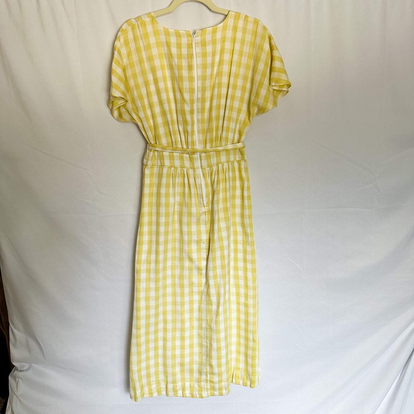 Yellow Gingham V-Neck Short Sleeve Midi Dress (fits size 4)