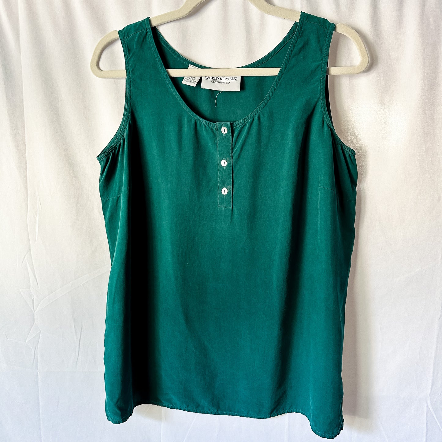 Silk Teal Green Button Front Tank Top (fits S-L)