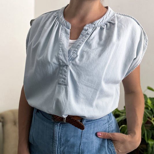 Light Blue Cap Sleeve Chambray Top (fits S-M)