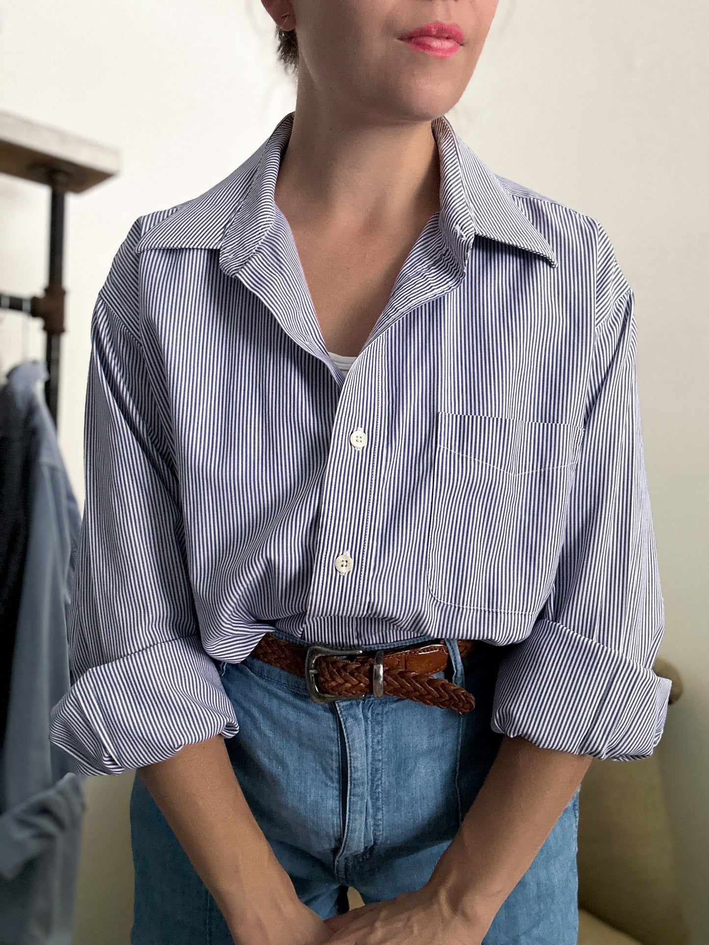 Blue Striped Oversized Button Down Top (fits S-L)