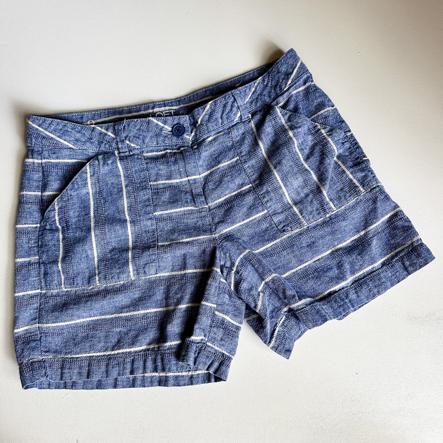 Loft Blue Striped Linen/Cotton Blend Shorts (size 8)