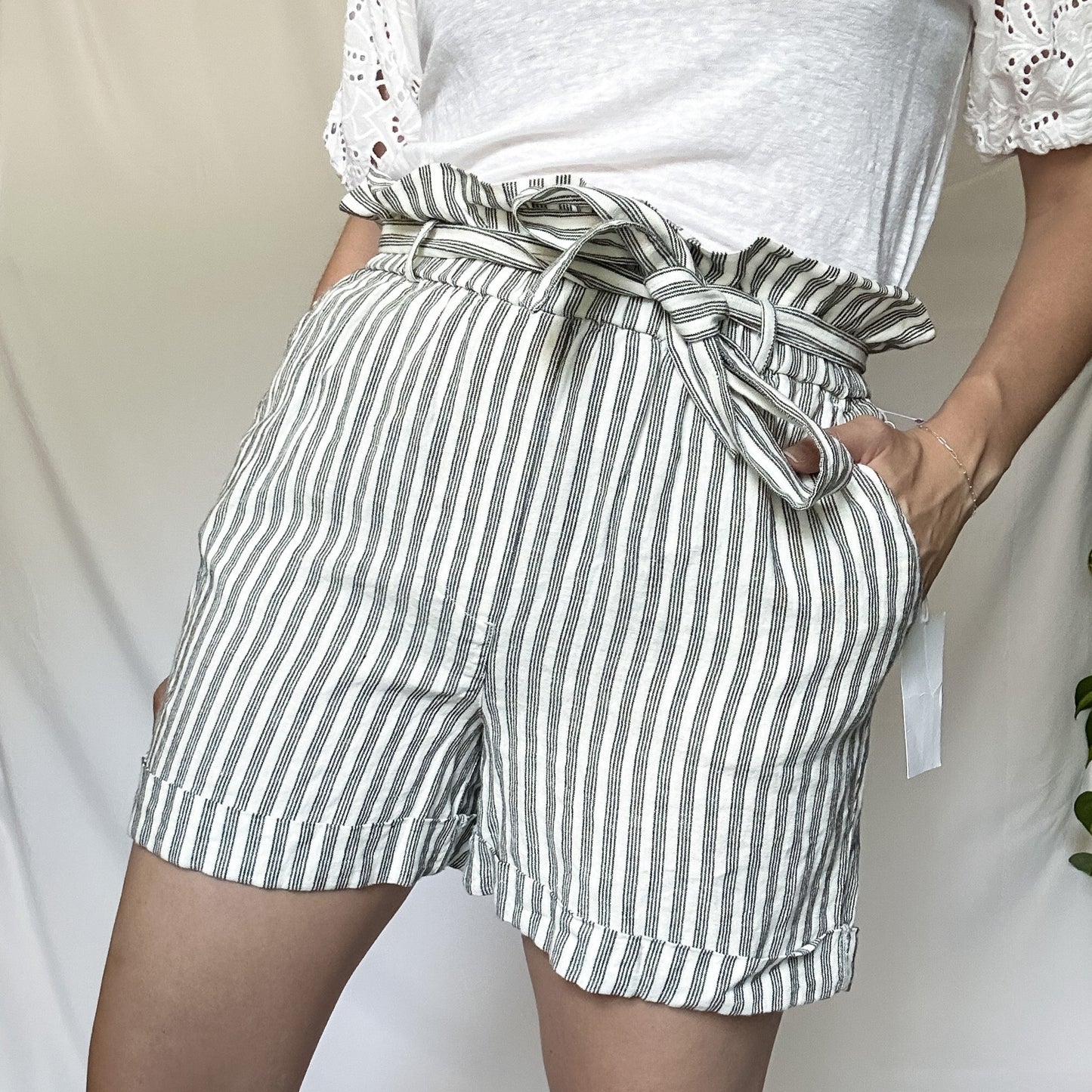 Black and White Striped Paperbag Shorts (fits XS)