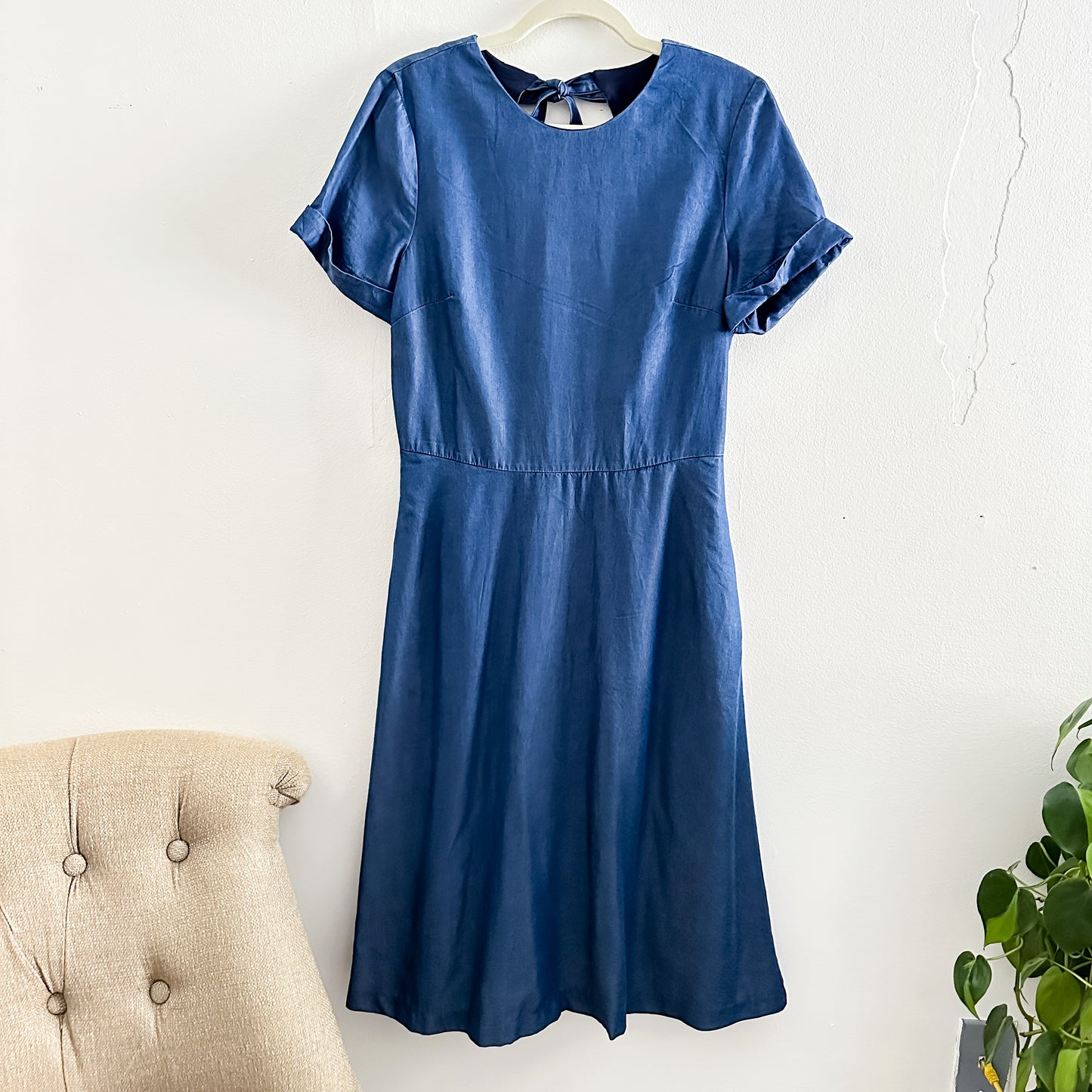 Blue Chambray Cutout Back Midi Dress (fits size 6)