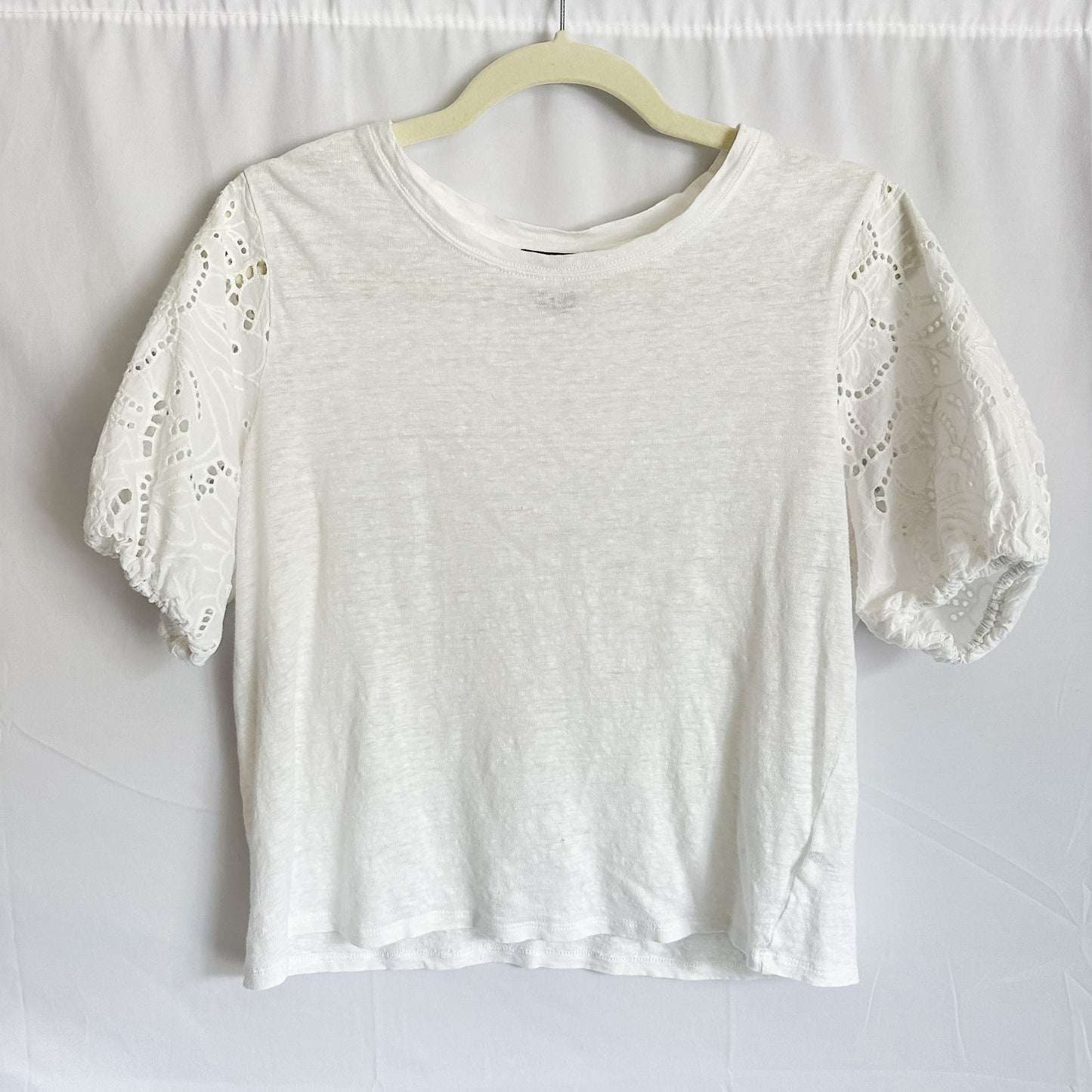White Puffed Sleeve Linen Top (fits XS-S)