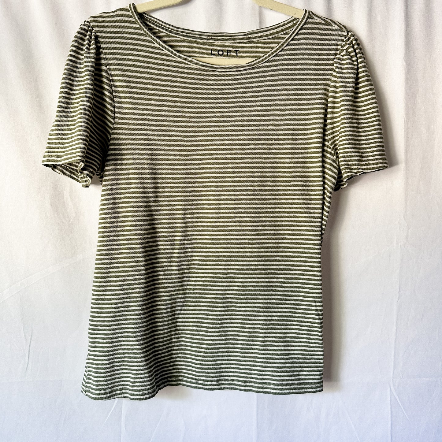 Olive Green Striped Knit Short Sleeve T-Shirt (fits S-M)