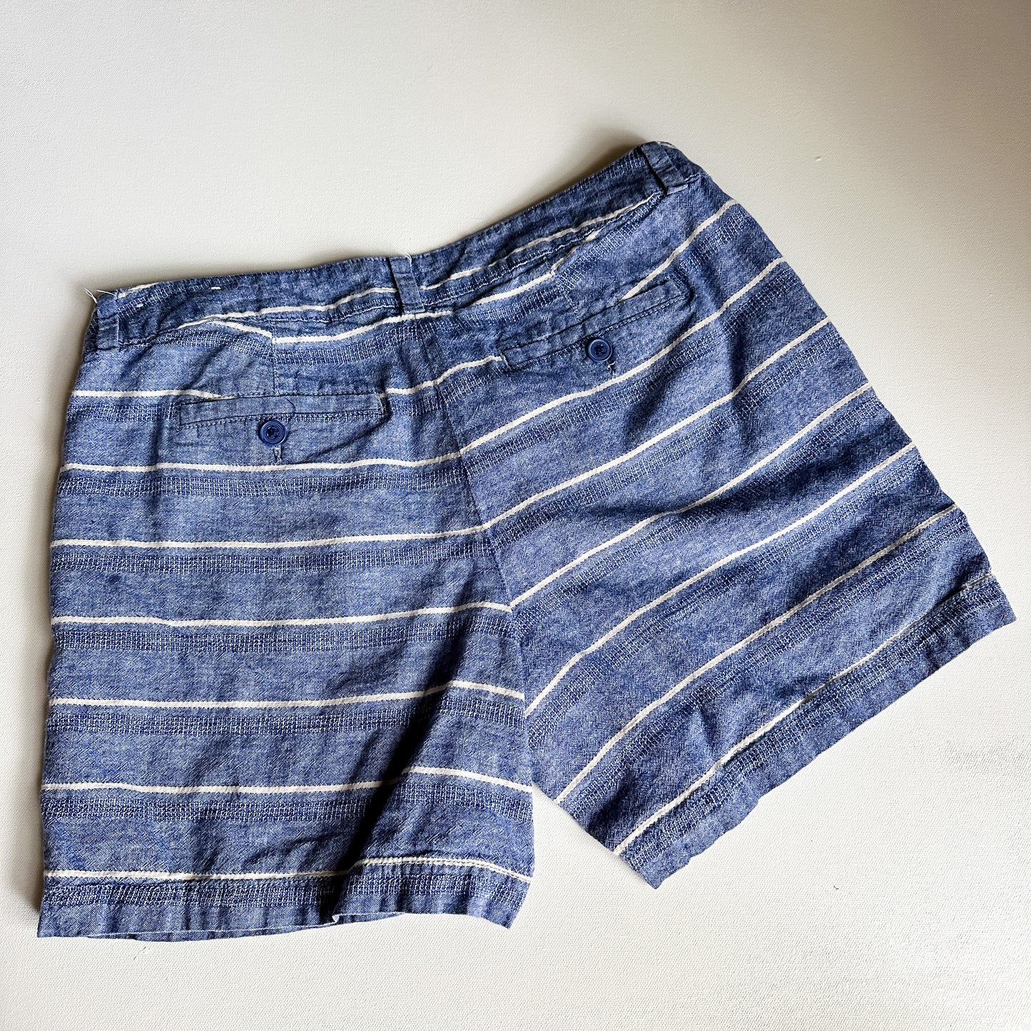 Loft Blue Striped Linen/Cotton Blend Shorts (size 8)