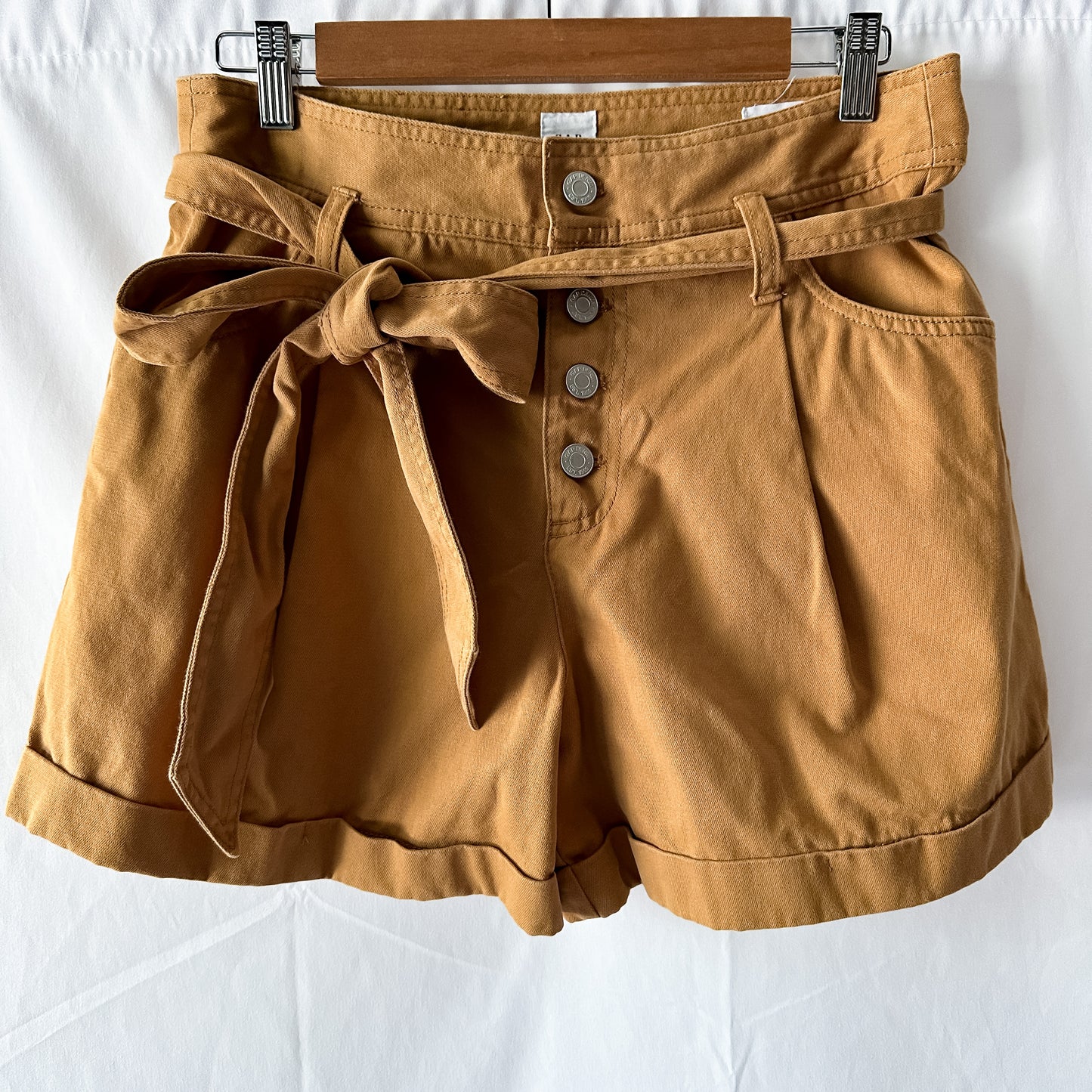 Tan Paper Bag Button Fly Trouser Shorts (fits size 4-6)