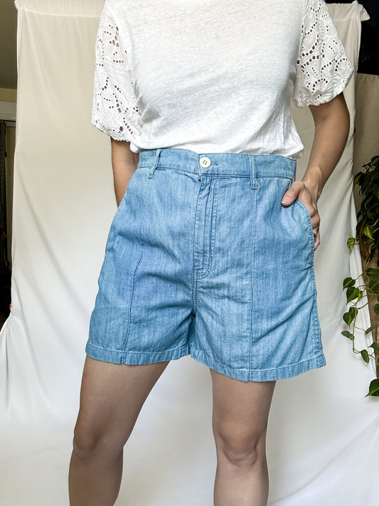 Madewell Chambray Denim Trouser Shorts (fits size 6)