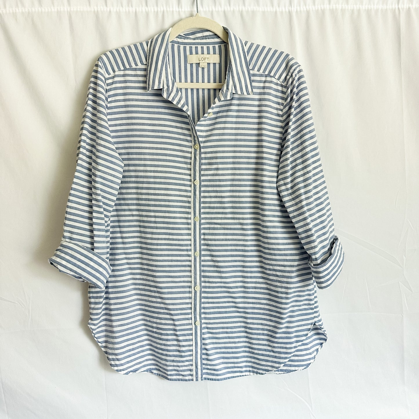 Striped Tunic Length Button Down Top (fits S-M)