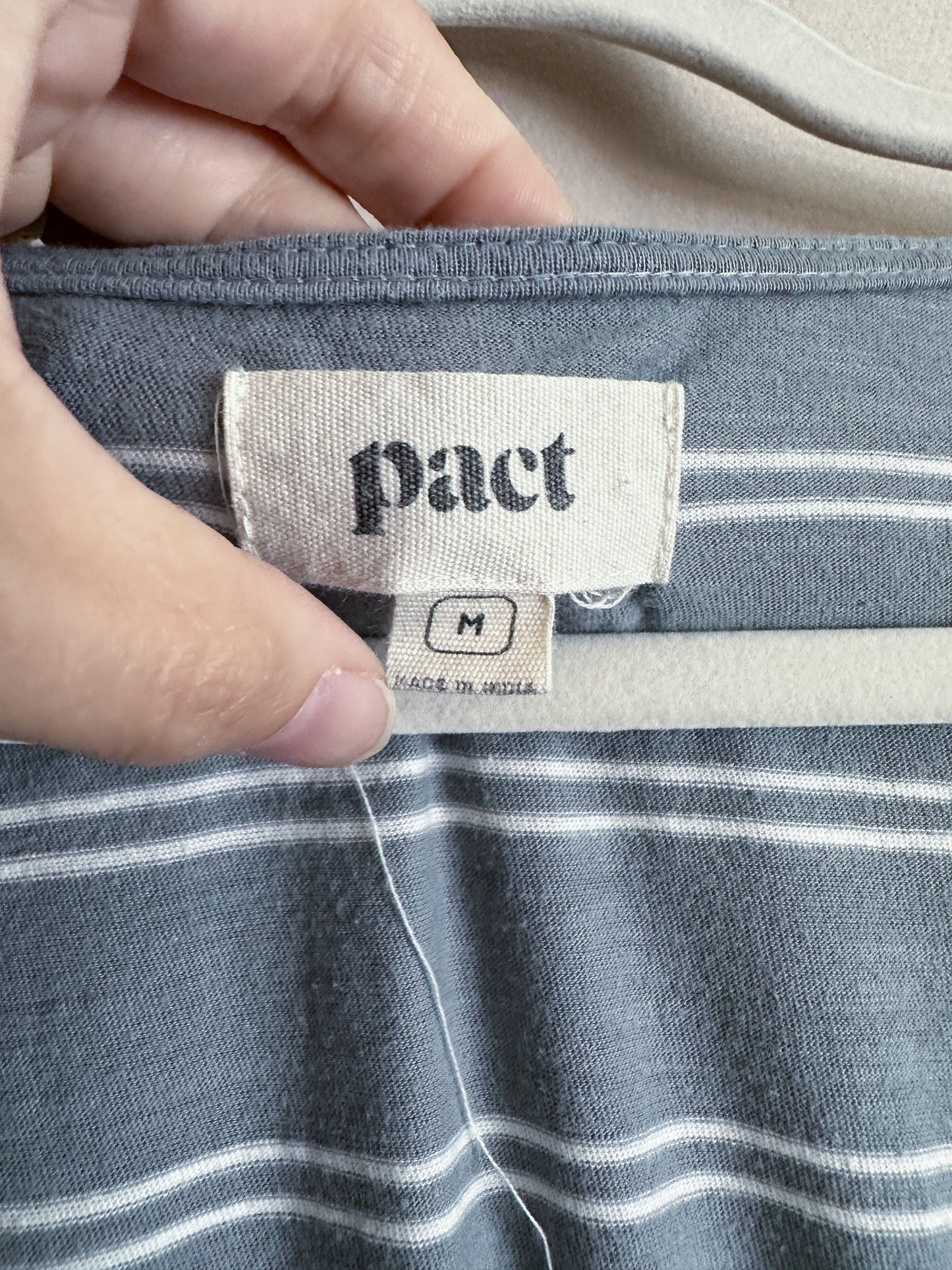 Pact Gray Striped Faux Wrap Dress (size M)