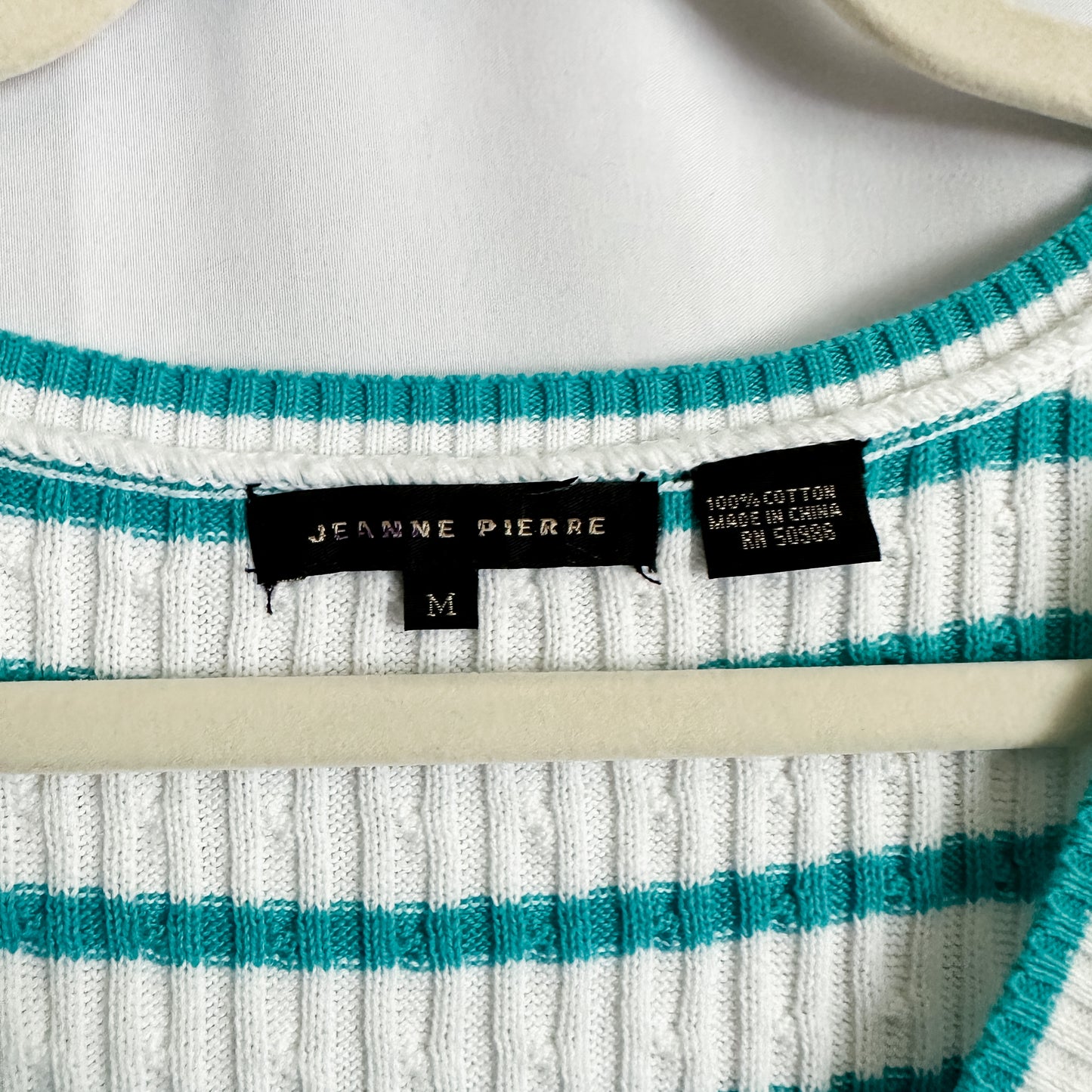 White and Teal Striped Cableknit Sweater Vest (fits S-M)