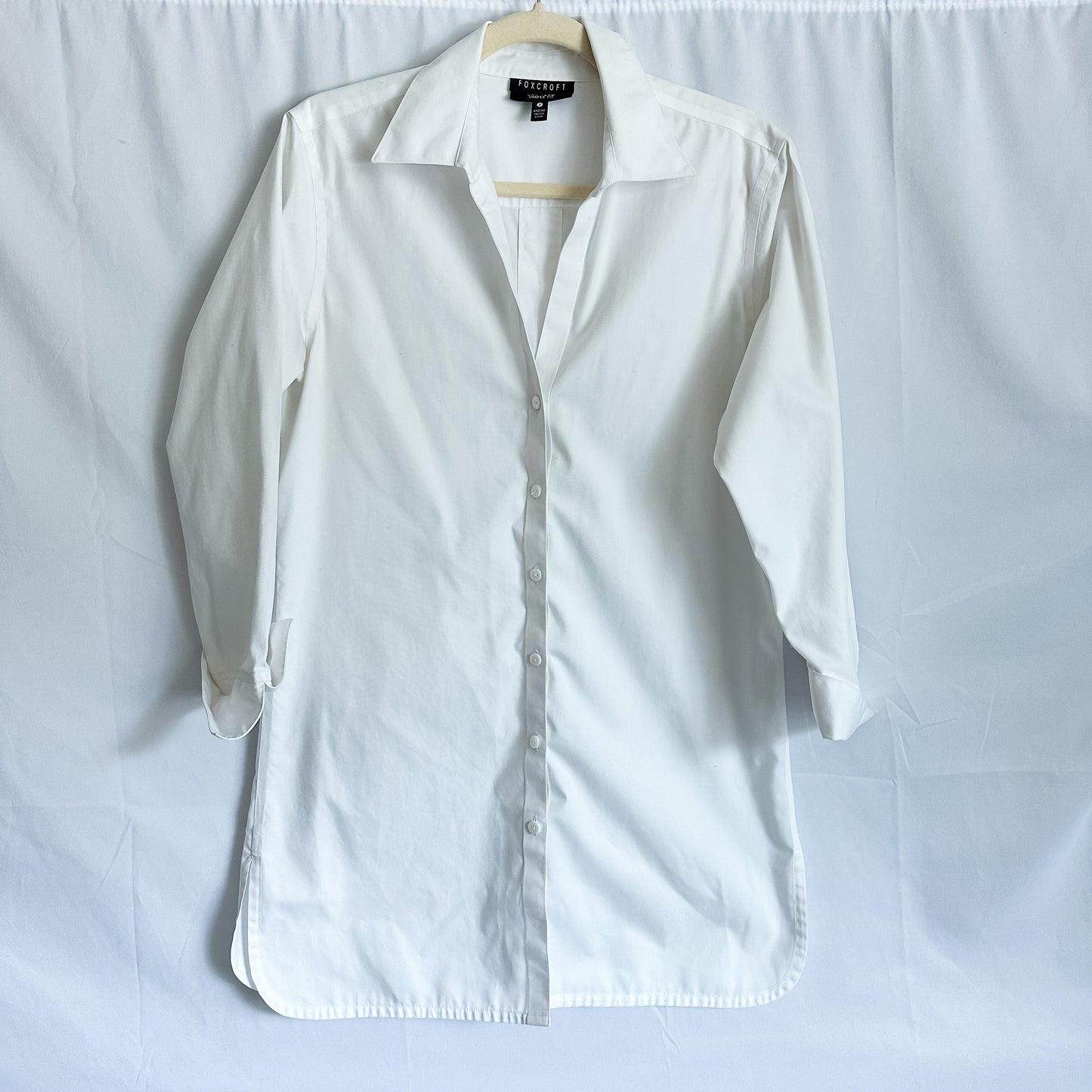 White Tunic Length Button Down Top (fits XS-S)