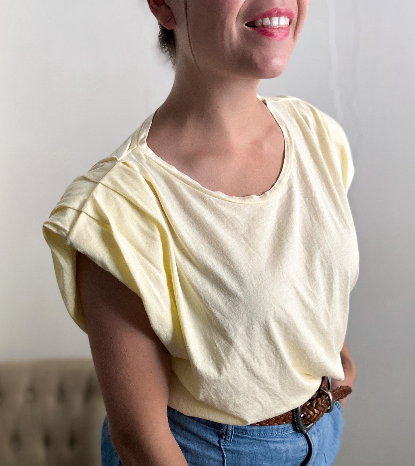 Pastel Yellow Structured Shoulder Sleeveless Top (fits M-L)
