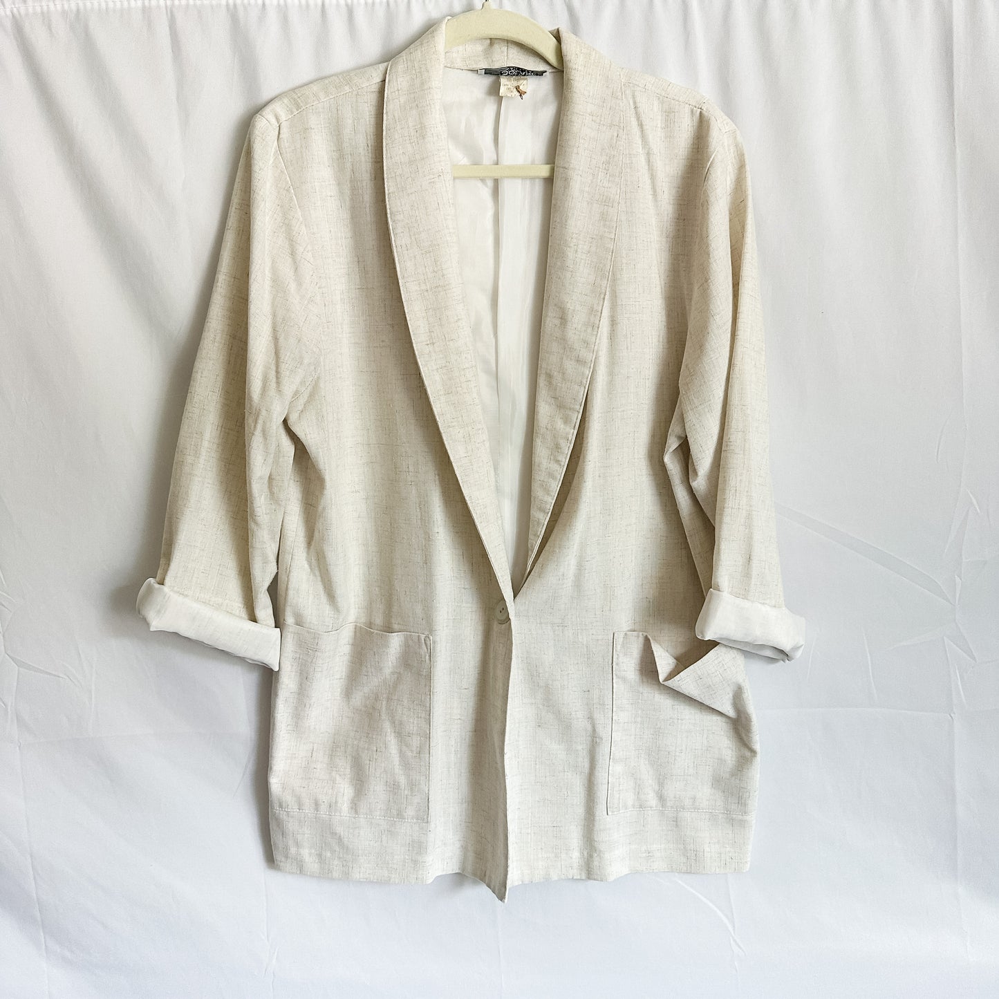 Cream Flax Blend Straight Fit Blazer Jacket (fits S-L)
