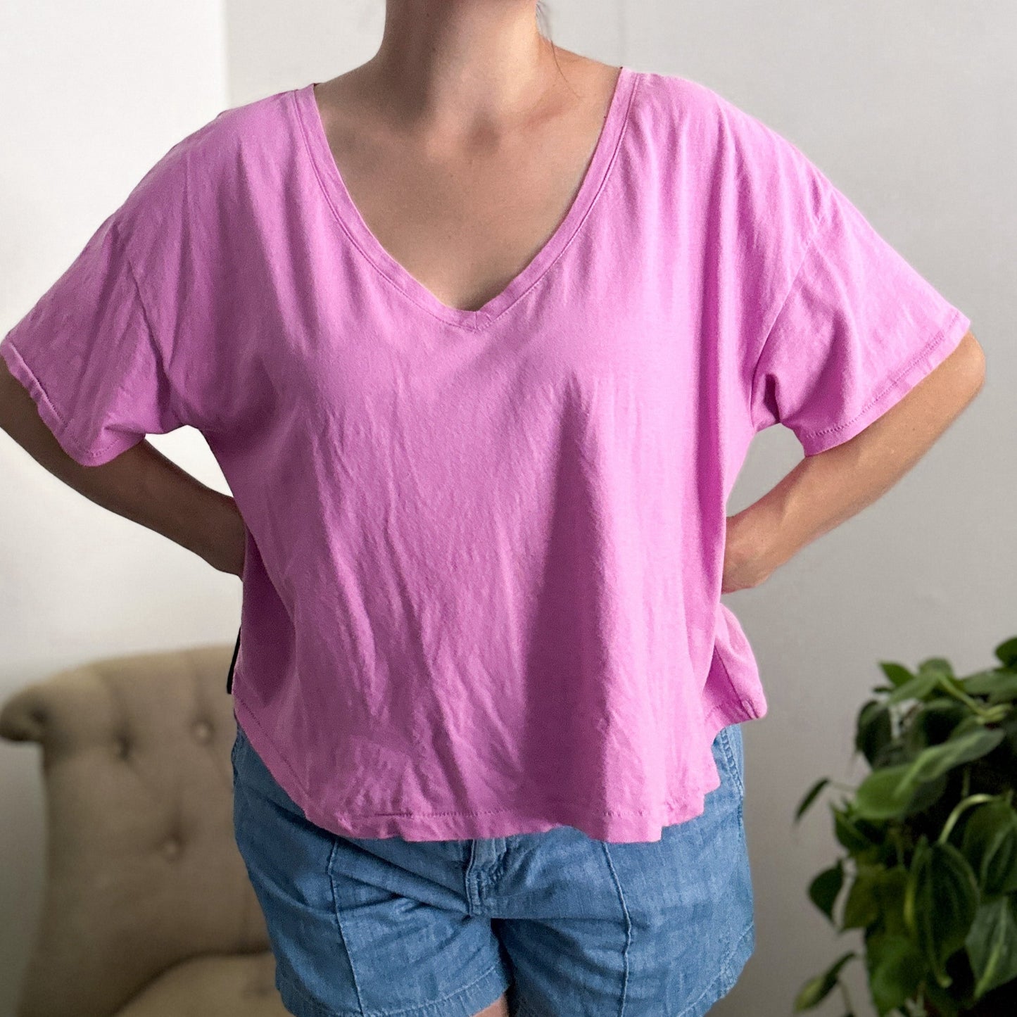 Cropped Boxy Fit V-neck Tee (fits M-L)