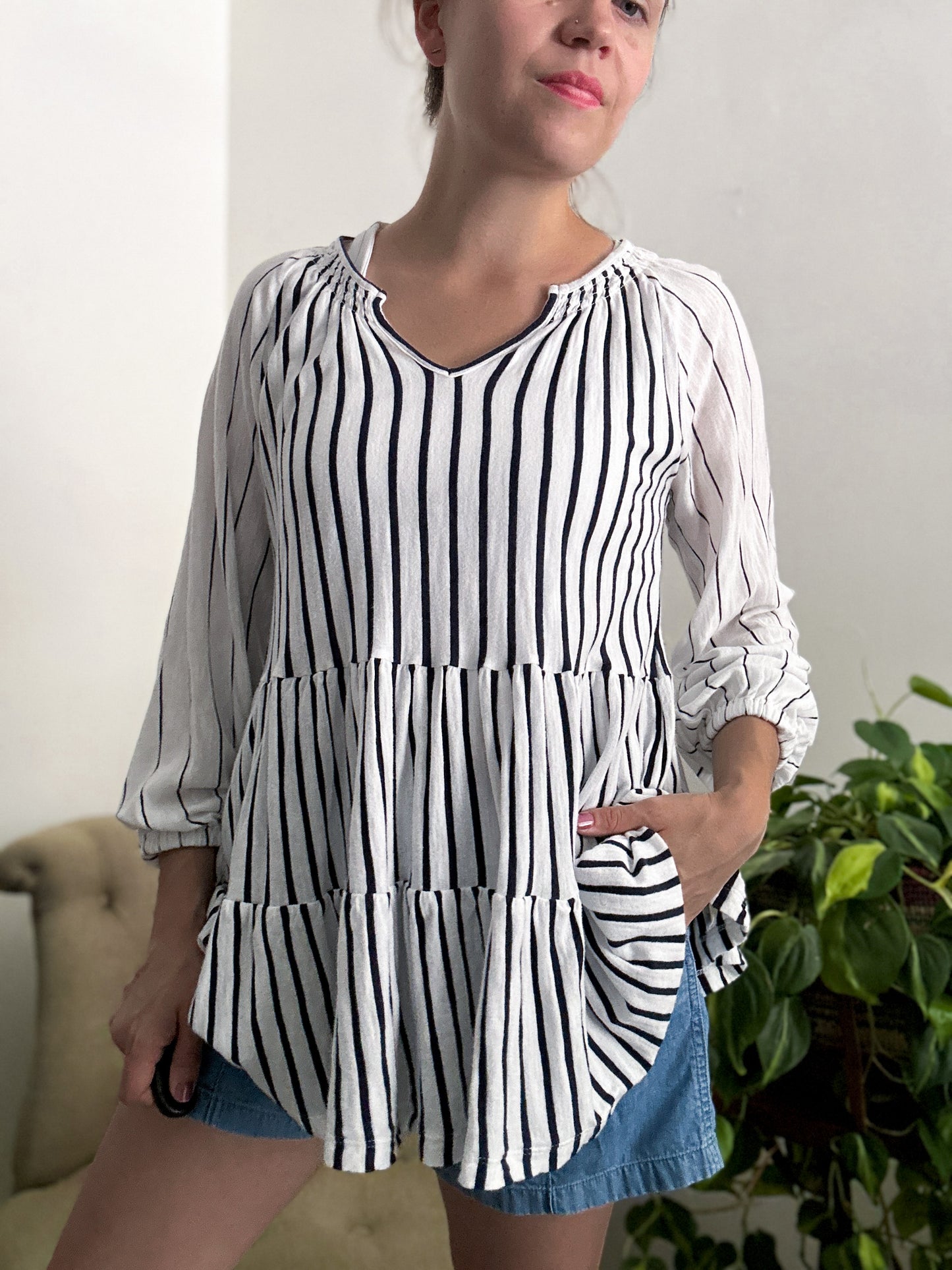 Anthropologie Striped Tiered Swingy Top (fits S)