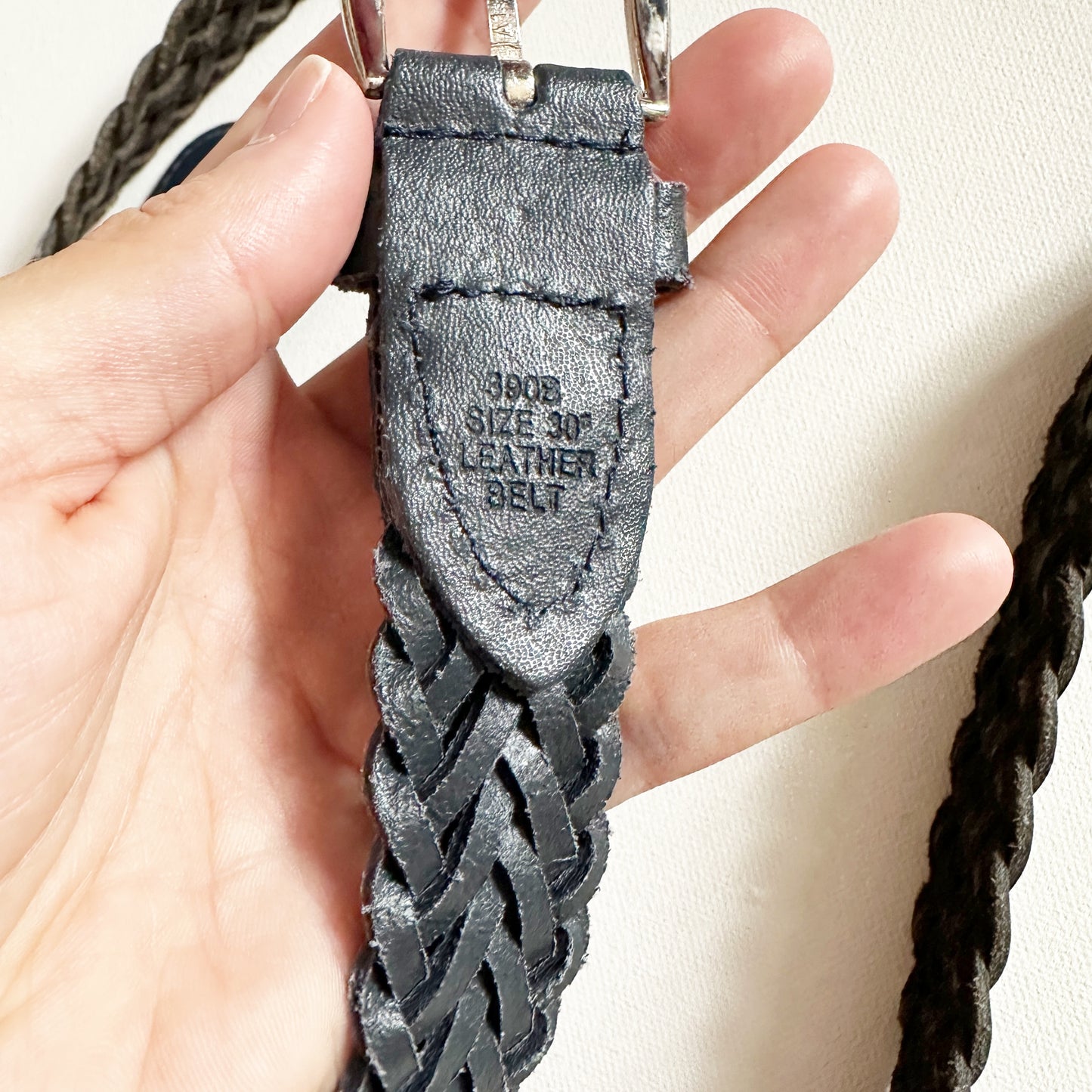 Navy Blue Braided Leather Belt (33")