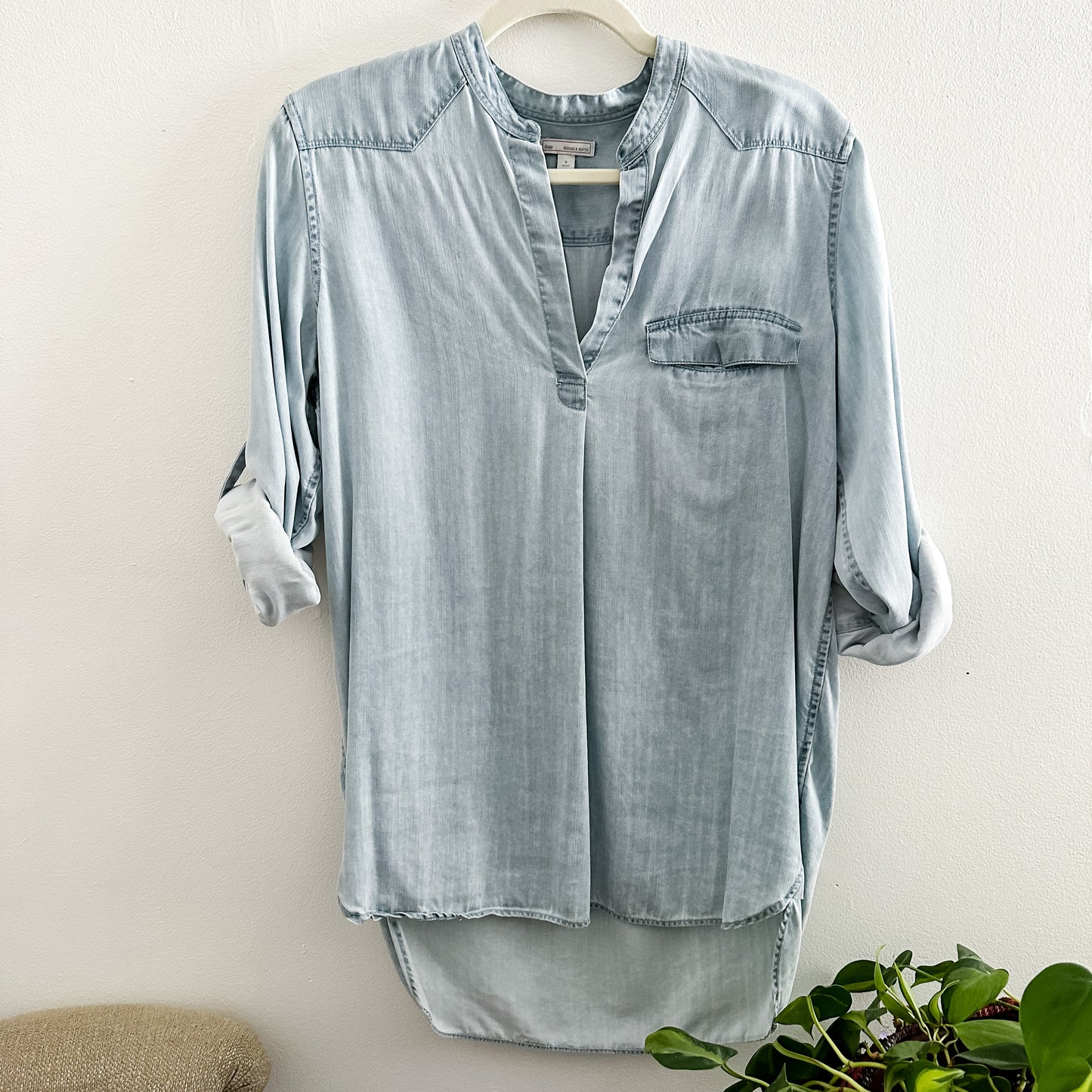 Light Blue Popover Denim Chambray Top (fits XS-S)