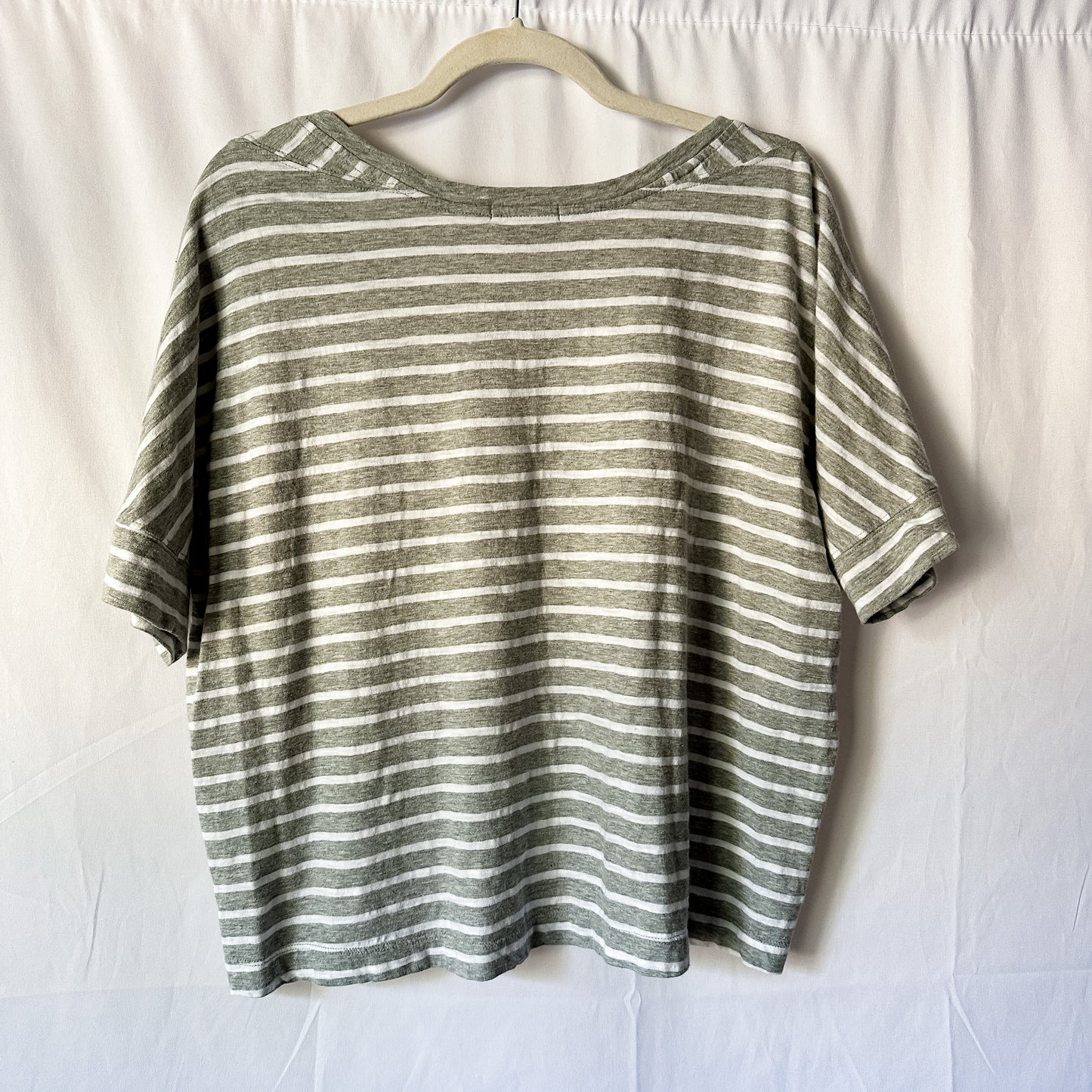 Grey Striped Boxy Fit Round Neck T-Shirt (fits L-XL)
