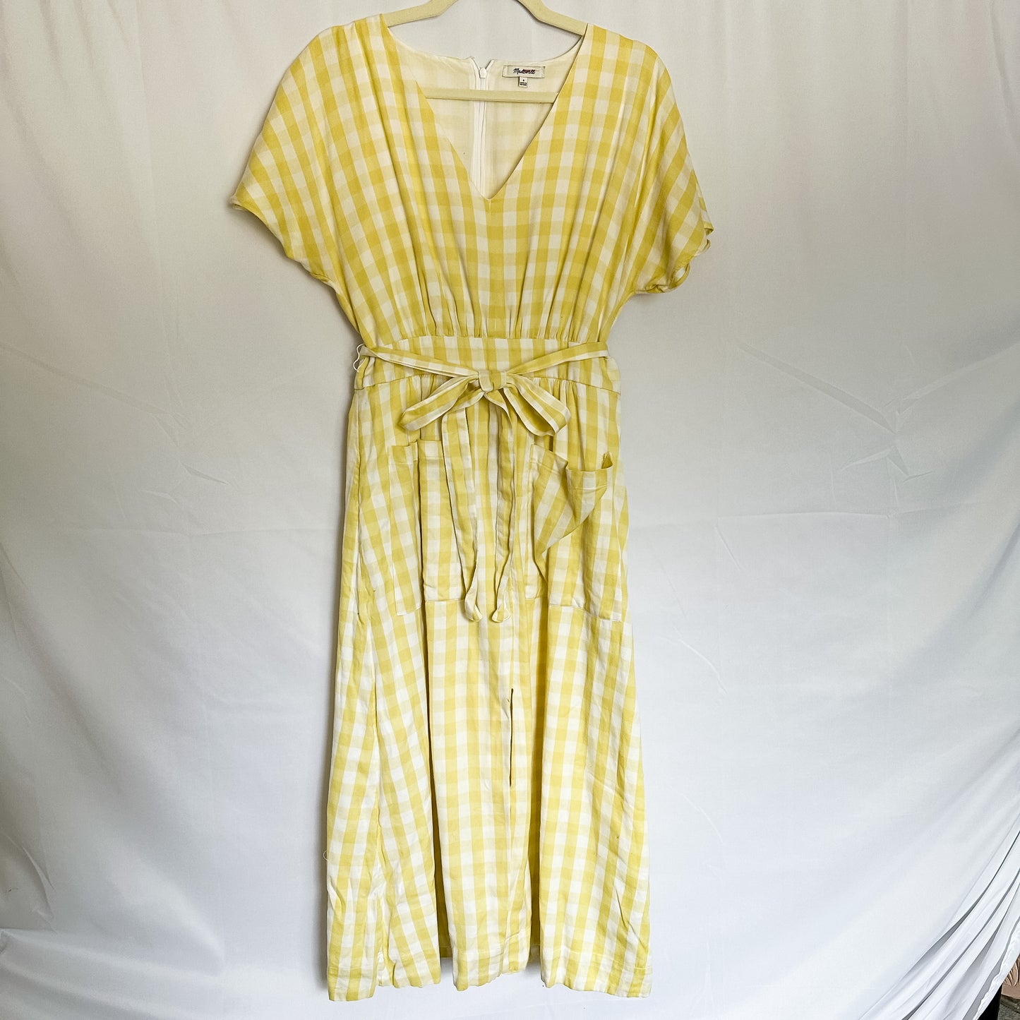 Yellow Gingham V-Neck Short Sleeve Midi Dress (fits size 4)