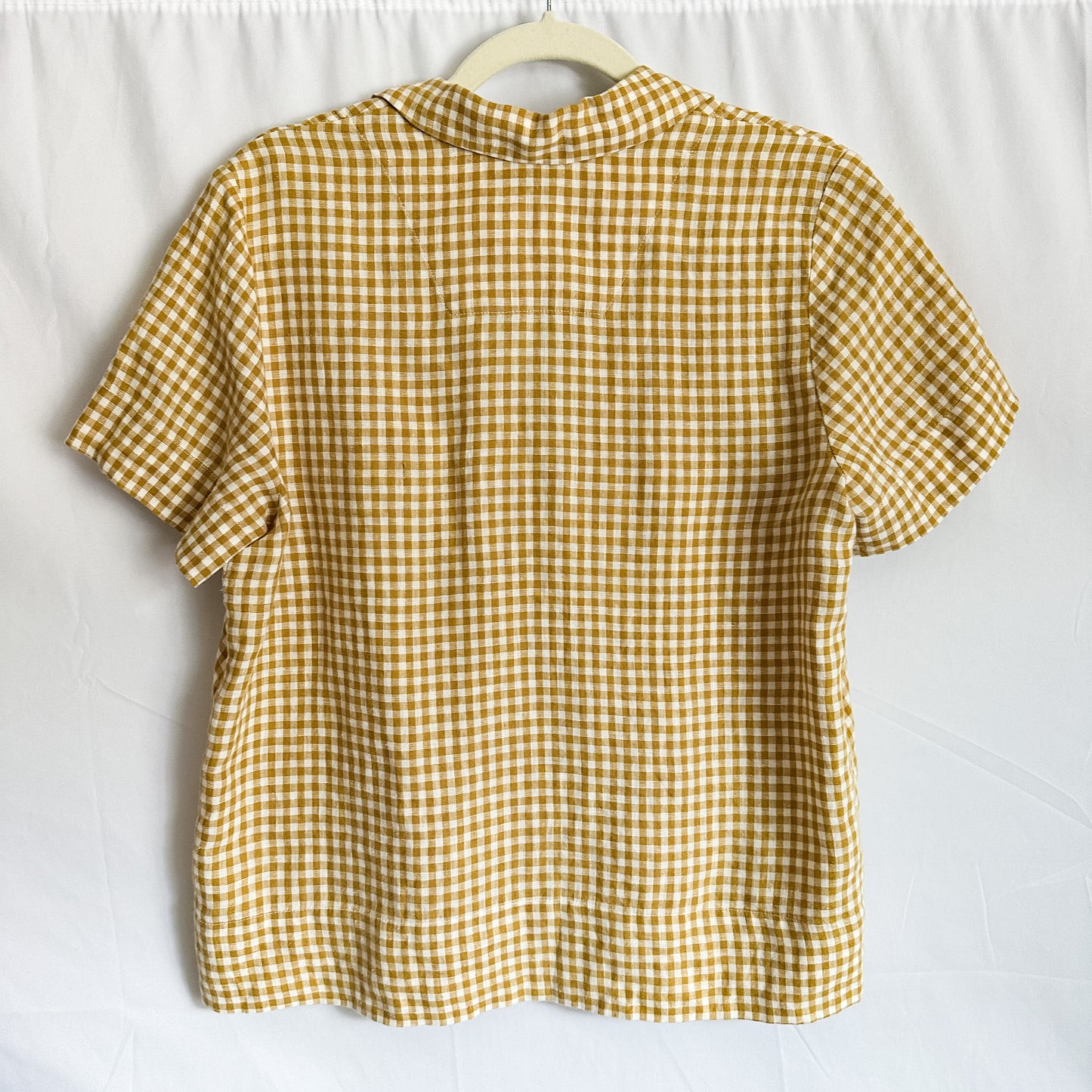 Mustard Linen Gingham Short Sleeve Button Down Top (fits XS-S)